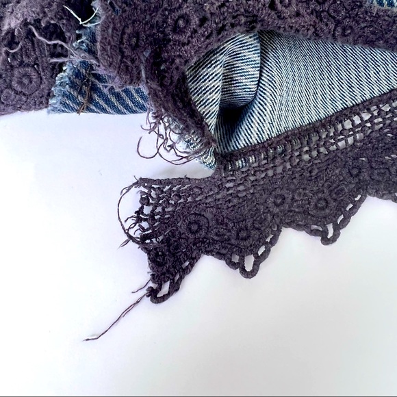 Free People Striped Lace Denim Jean Short Shorts size 26 - Picture 5 of 5